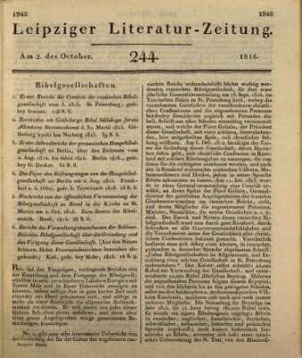 Leipziger Literaturzeitung Mittwoch 2. Oktober 1816