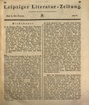 Leipziger Literaturzeitung Mittwoch 8. Januar 1817