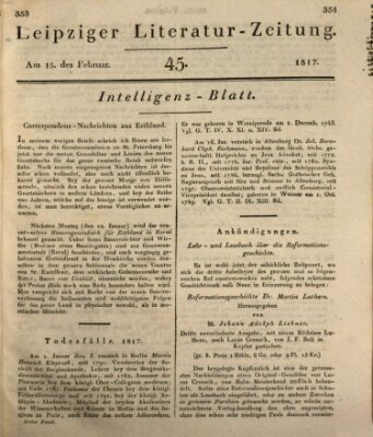 Leipziger Literaturzeitung Samstag 15. Februar 1817