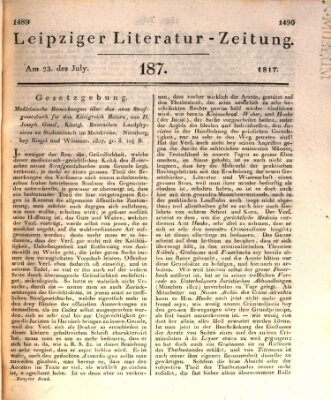 Leipziger Literaturzeitung Mittwoch 23. Juli 1817