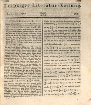 Leipziger Literaturzeitung Montag 24. August 1818