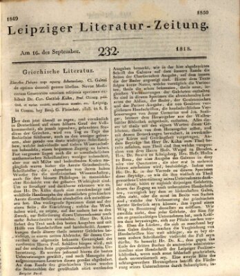 Leipziger Literaturzeitung Mittwoch 16. September 1818