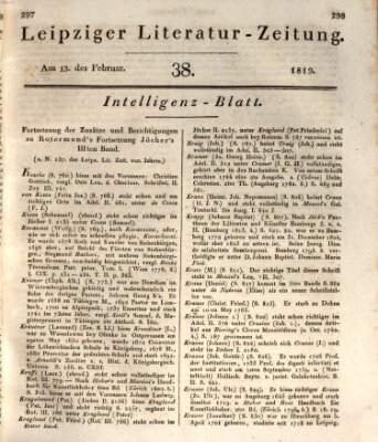 Leipziger Literaturzeitung Samstag 13. Februar 1819