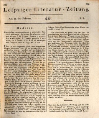 Leipziger Literaturzeitung Freitag 26. Februar 1819