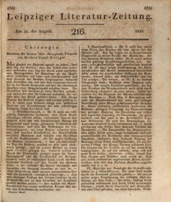 Leipziger Literaturzeitung Dienstag 31. August 1819