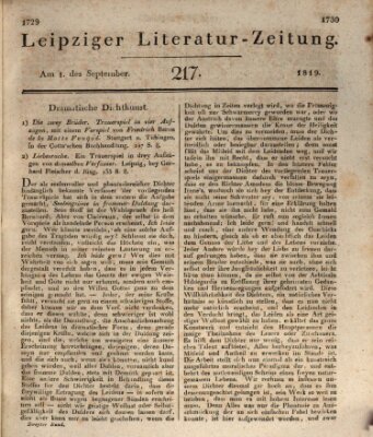 Leipziger Literaturzeitung Mittwoch 1. September 1819