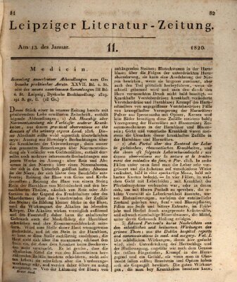 Leipziger Literaturzeitung Donnerstag 13. Januar 1820