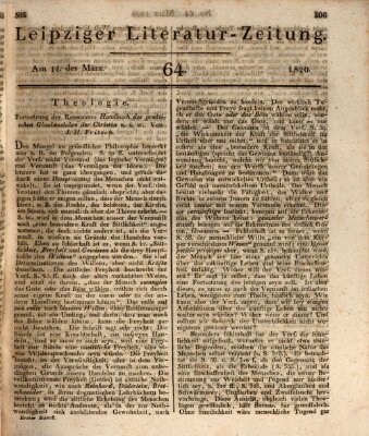 Leipziger Literaturzeitung Dienstag 14. März 1820