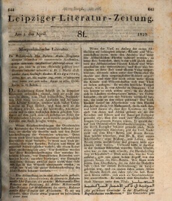 Leipziger Literaturzeitung Samstag 1. April 1820