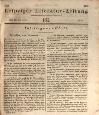 Leipziger Literaturzeitung Samstag 22. Juli 1820