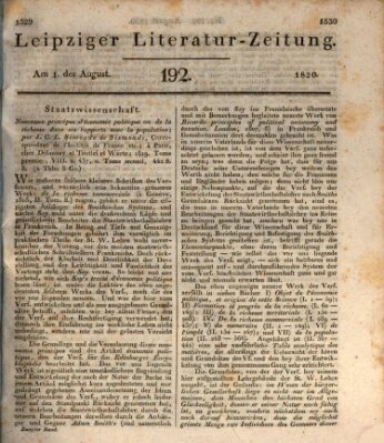 Leipziger Literaturzeitung Dienstag 1. August 1820