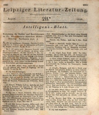 Leipziger Literaturzeitung Samstag 19. August 1820