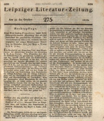 Leipziger Literaturzeitung Donnerstag 26. Oktober 1820