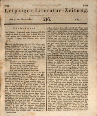 Leipziger Literaturzeitung Samstag 1. September 1821