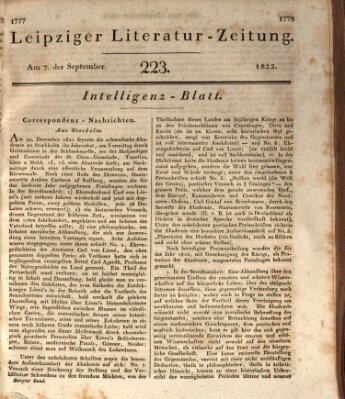 Leipziger Literaturzeitung Samstag 7. September 1822