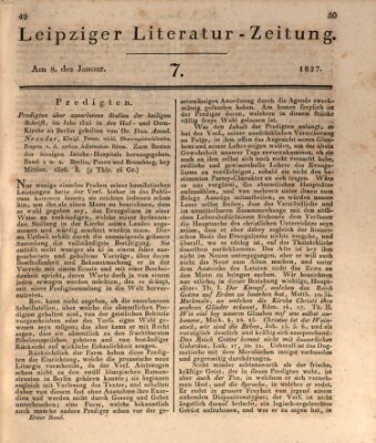 Leipziger Literaturzeitung Montag 8. Januar 1827