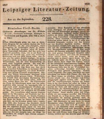 Leipziger Literaturzeitung Montag 15. September 1828