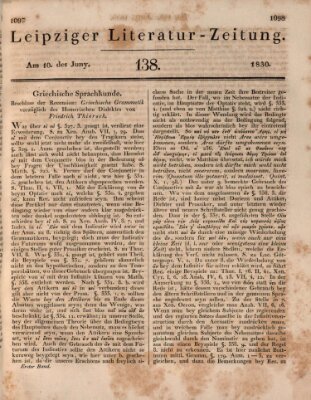 Leipziger Literaturzeitung Donnerstag 10. Juni 1830