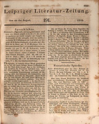Leipziger Literaturzeitung Dienstag 10. August 1830