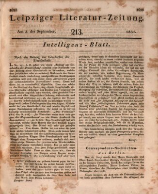 Leipziger Literaturzeitung Samstag 3. September 1831