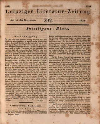 Leipziger Literaturzeitung Samstag 26. November 1831