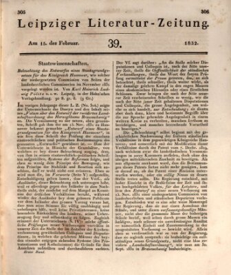 Leipziger Literaturzeitung Mittwoch 15. Februar 1832