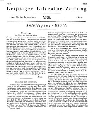 Leipziger Literaturzeitung Samstag 29. September 1832