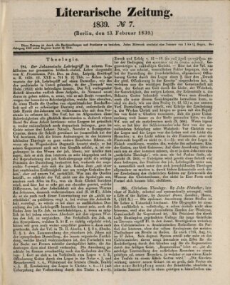 Literarische Zeitung Mittwoch 13. Februar 1839