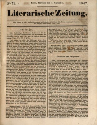 Literarische Zeitung Mittwoch 1. September 1847