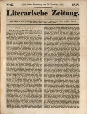 Literarische Zeitung Donnerstag 30. November 1848