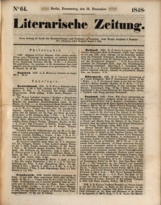 Literarische Zeitung Donnerstag 14. Dezember 1848