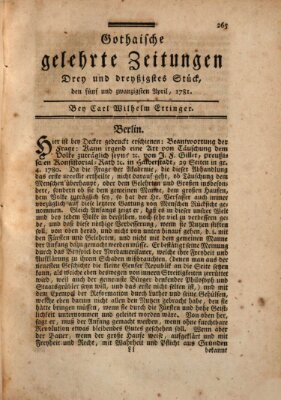Gothaische gelehrte Zeitungen Mittwoch 25. April 1781