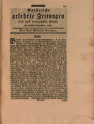 Gothaische gelehrte Zeitungen Mittwoch 12. November 1783
