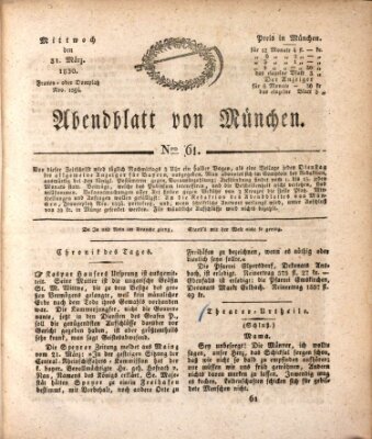 Abendblatt von München Mittwoch 31. März 1830