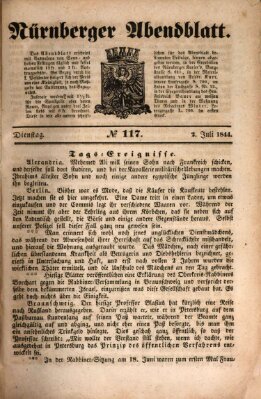 Nürnberger Abendblatt Dienstag 2. Juli 1844