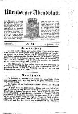 Nürnberger Abendblatt Donnerstag 13. Februar 1845