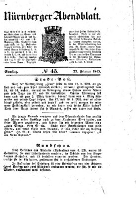 Nürnberger Abendblatt Samstag 22. Februar 1845