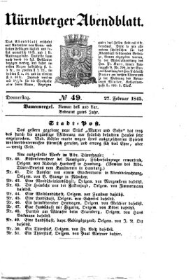Nürnberger Abendblatt Donnerstag 27. Februar 1845