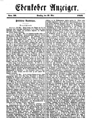 Edenkober Anzeiger Samstag 29. Mai 1852