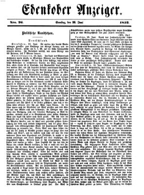Edenkober Anzeiger Samstag 26. Juni 1852