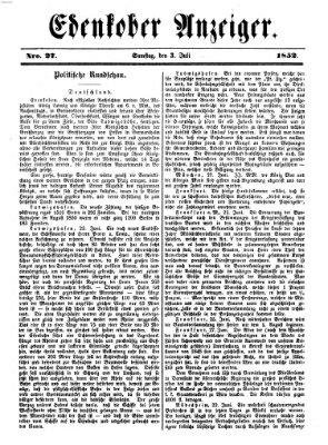 Edenkober Anzeiger Samstag 3. Juli 1852