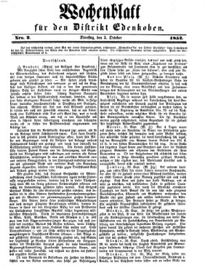 Edenkober Anzeiger Dienstag 5. Oktober 1852