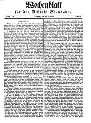 Edenkober Anzeiger Dienstag 26. Oktober 1852