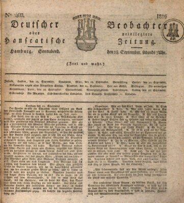 Deutscher Beobachter oder privilegirte hanseatische Zeitung Samstag 28. September 1816