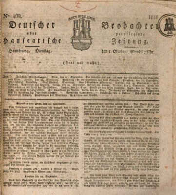 Deutscher Beobachter oder privilegirte hanseatische Zeitung Dienstag 1. Oktober 1816