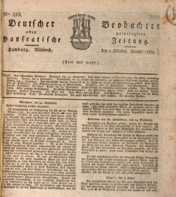Deutscher Beobachter oder privilegirte hanseatische Zeitung Mittwoch 2. Oktober 1816