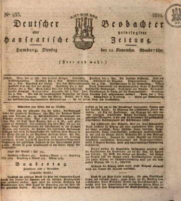 Deutscher Beobachter oder privilegirte hanseatische Zeitung Dienstag 12. November 1816