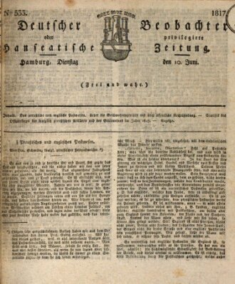 Deutscher Beobachter oder privilegirte hanseatische Zeitung Dienstag 10. Juni 1817