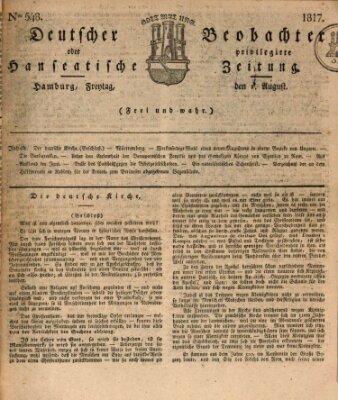 Deutscher Beobachter oder privilegirte hanseatische Zeitung Freitag 1. August 1817