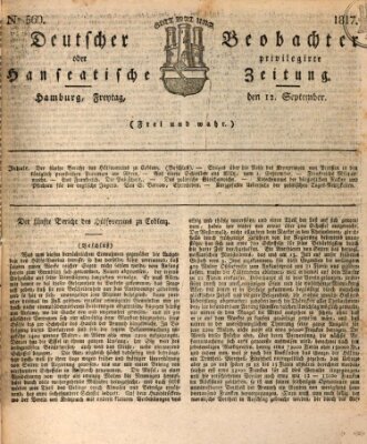Deutscher Beobachter oder privilegirte hanseatische Zeitung Freitag 12. September 1817